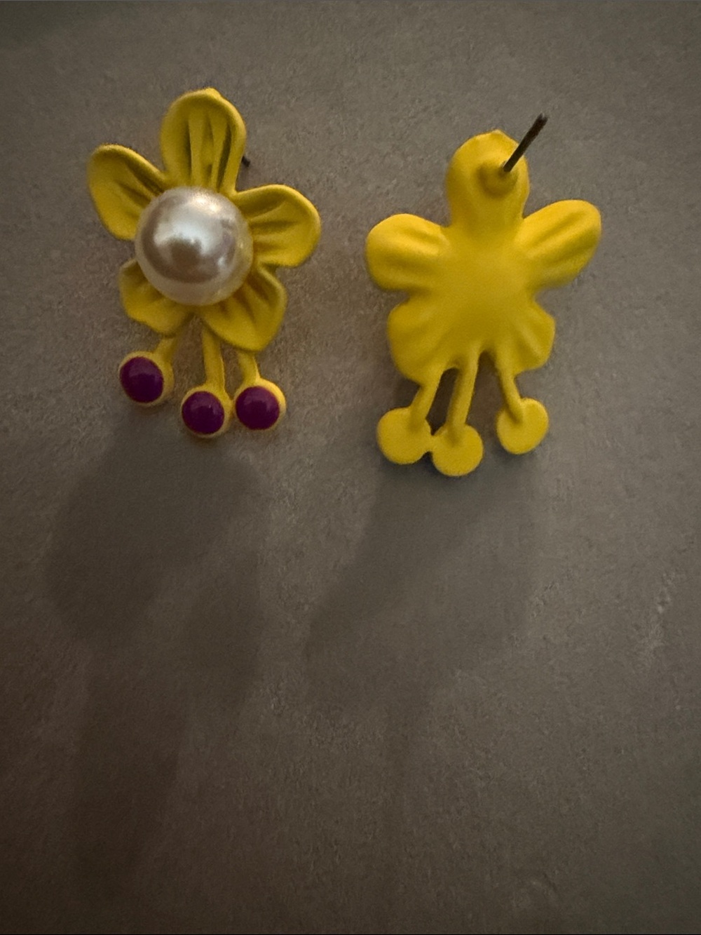 Yellow Flower Stud Earrings for Kids - Pearl Accent